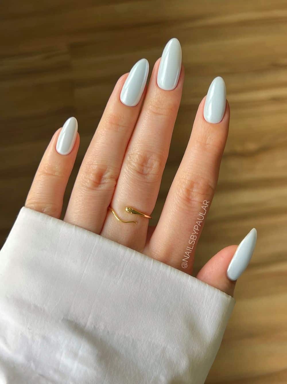 Pale Icy Blue Shimmer Almonds Pale Icy Blue Shimmer Almonds — Winter Formal Nails