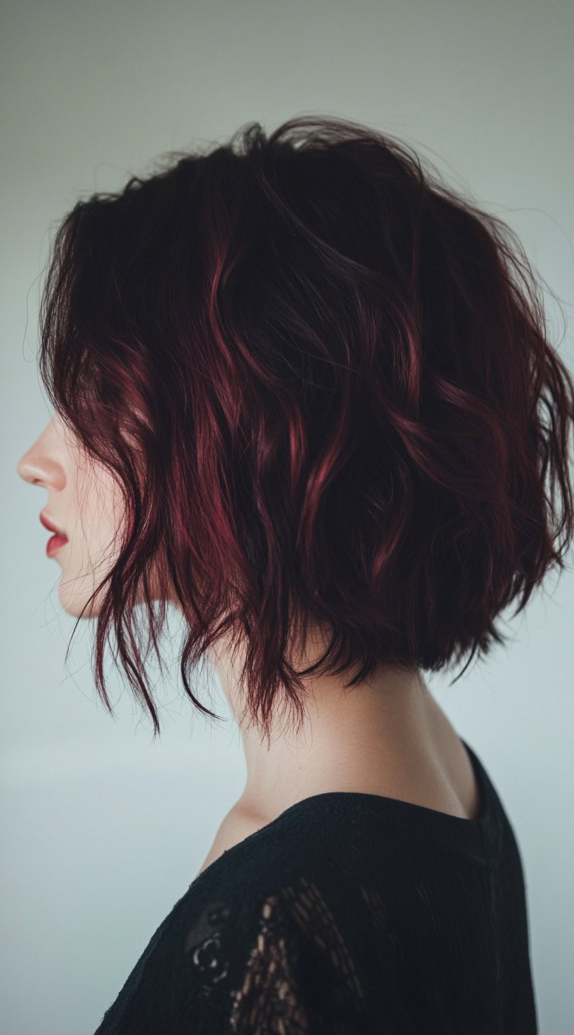 Chin Dark Cherry Cola Angled Bob — Cherry Cola Hair Color