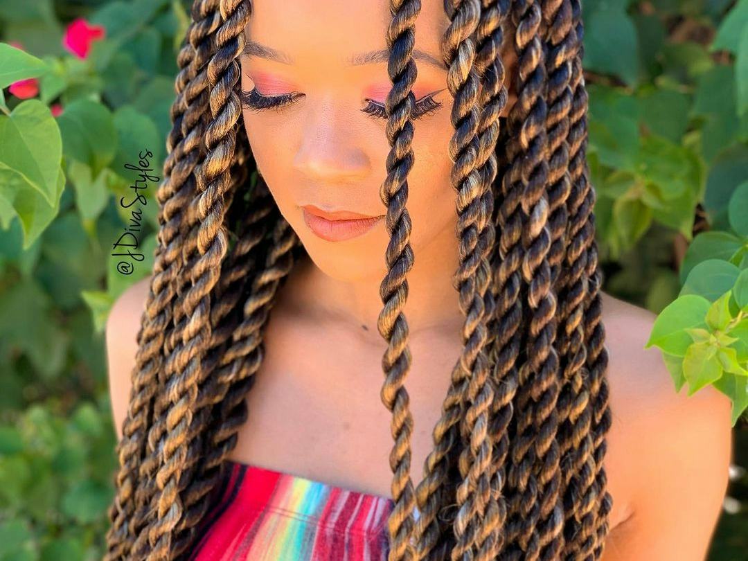 Shoulder-Length Twists With Two-Tone Color — Winter Braid Colors for Black Women