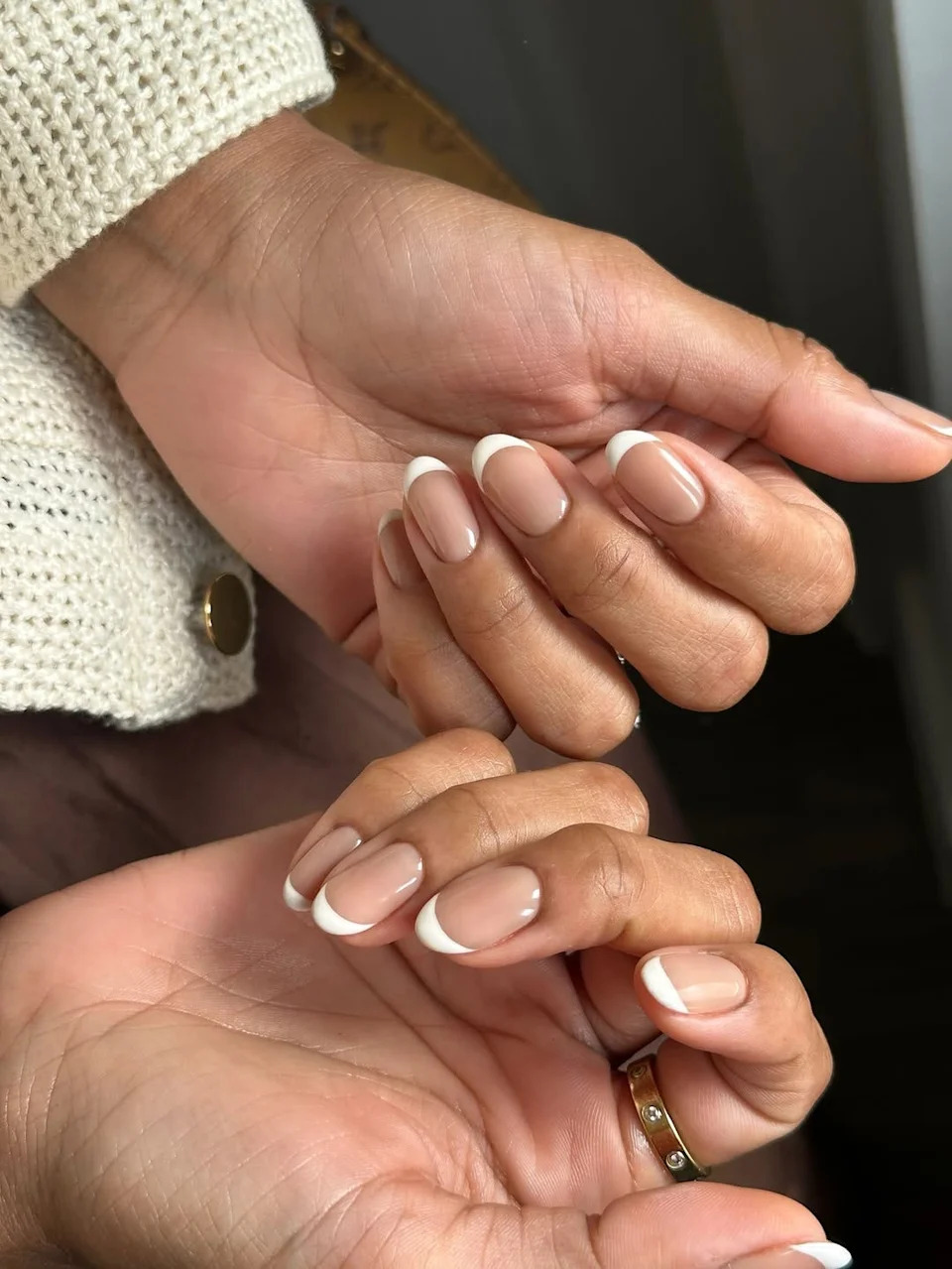 Classic Nude White French Almonds Classic Nude White French Almonds — Short Winter Almond Nails