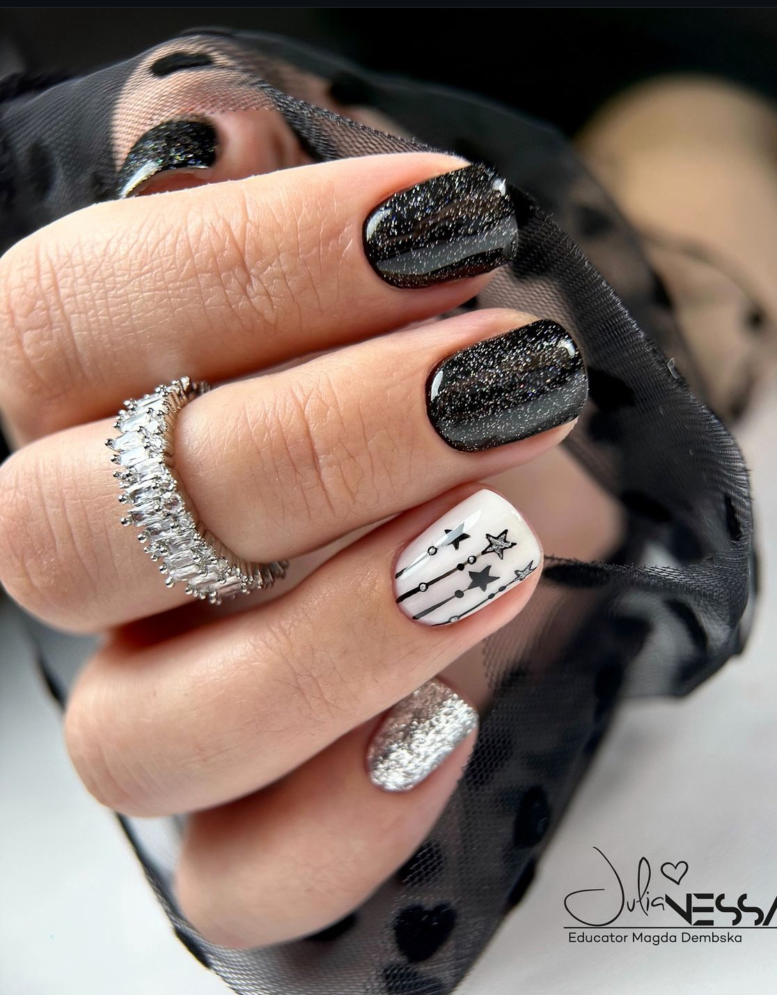Starry Night Sky Motif Glitter Visual Idea Starry Night Sky Motif Glitter Visual Idea — Short Winter Nails