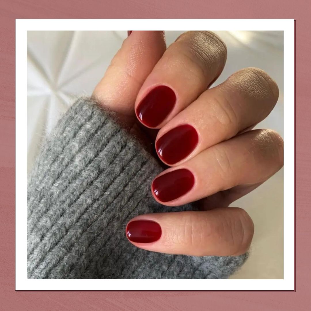 Rich Deep Burgundy Red Deep Burgundy Short Oval Nails Rich Deep Burgundy Red Deep Burgundy Short Oval Nails — Winter Nail Colors for Women Over 40