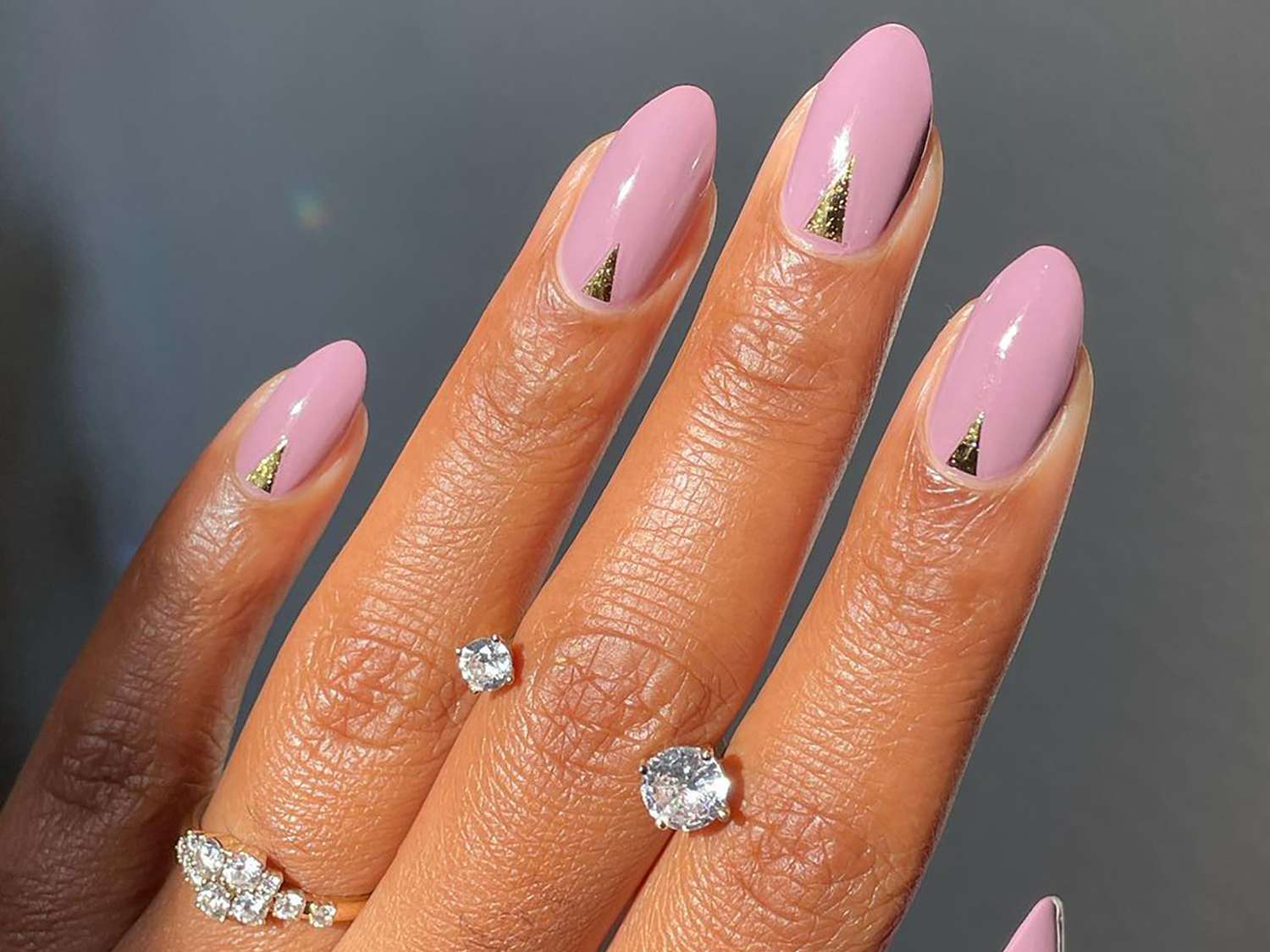 Dusty Pink with Gold Triangle Accents Dusty Pink with Gold Triangle Accents — Winter Nail Colors for Women Over 50
