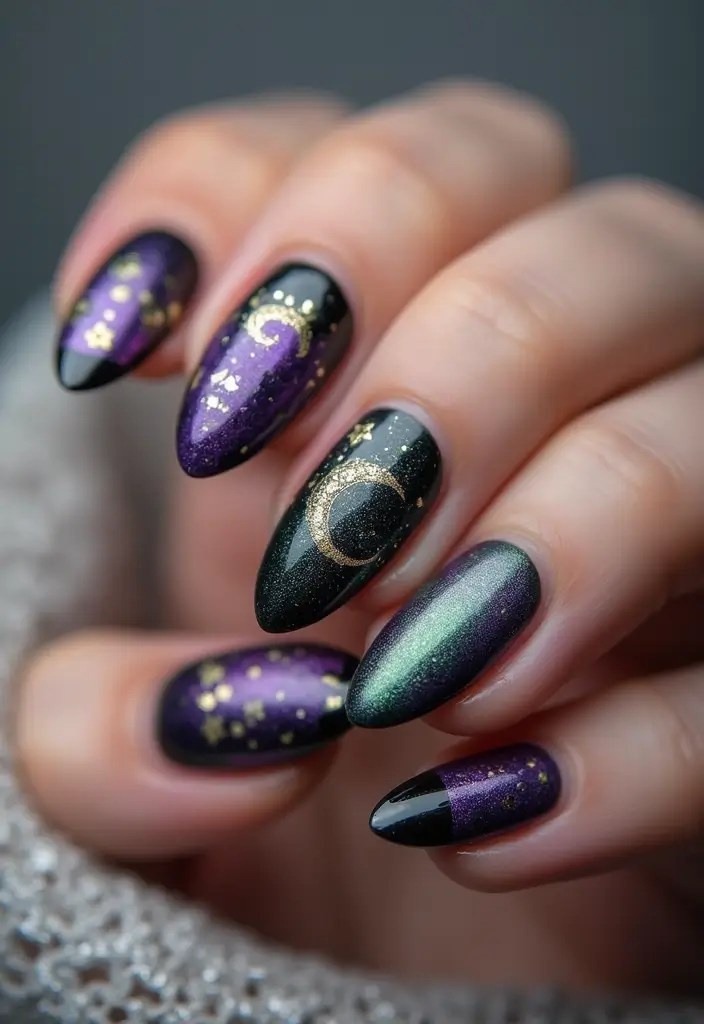 Celestial Deep Purple and Black Celestial Deep Purple and Black — nail art ideas