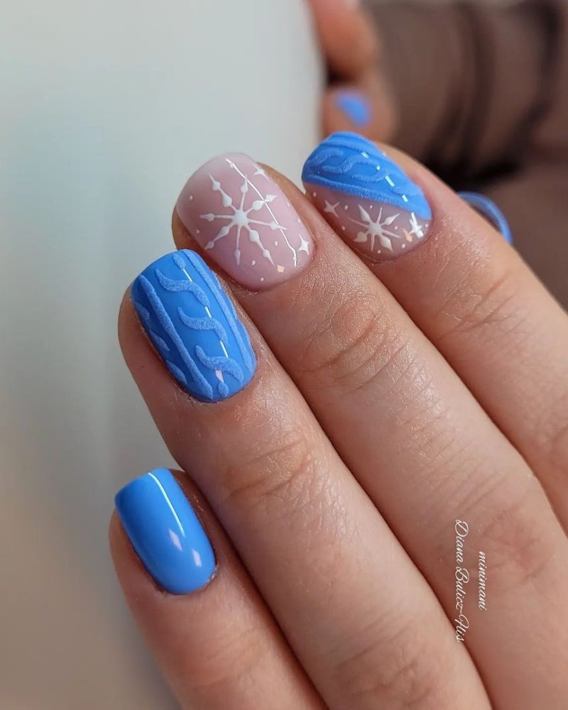 Blue Cable Knit Snowflake Nails Blue Cable Knit Snowflake Nails — Everyday Winter Nails