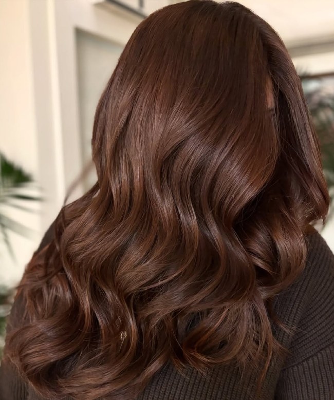 Mid-Back Deep Mahogany Brown Loose Waves Mid-Back Deep Mahogany Brown Loose Waves — Mahogany Hair Color