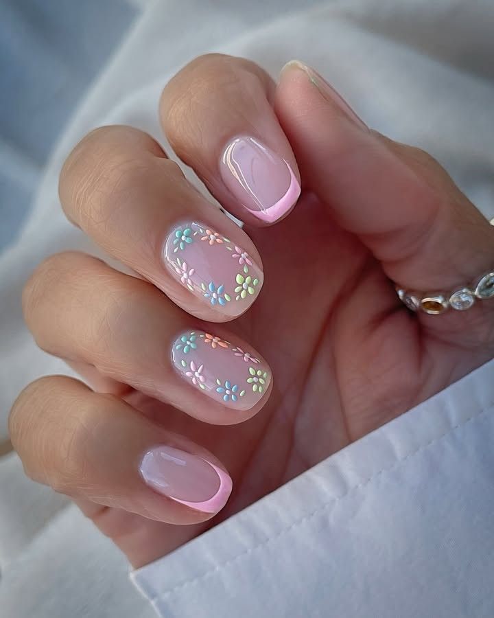 Pastel Floral Wreath French Pastel Floral Wreath French — short nail designs