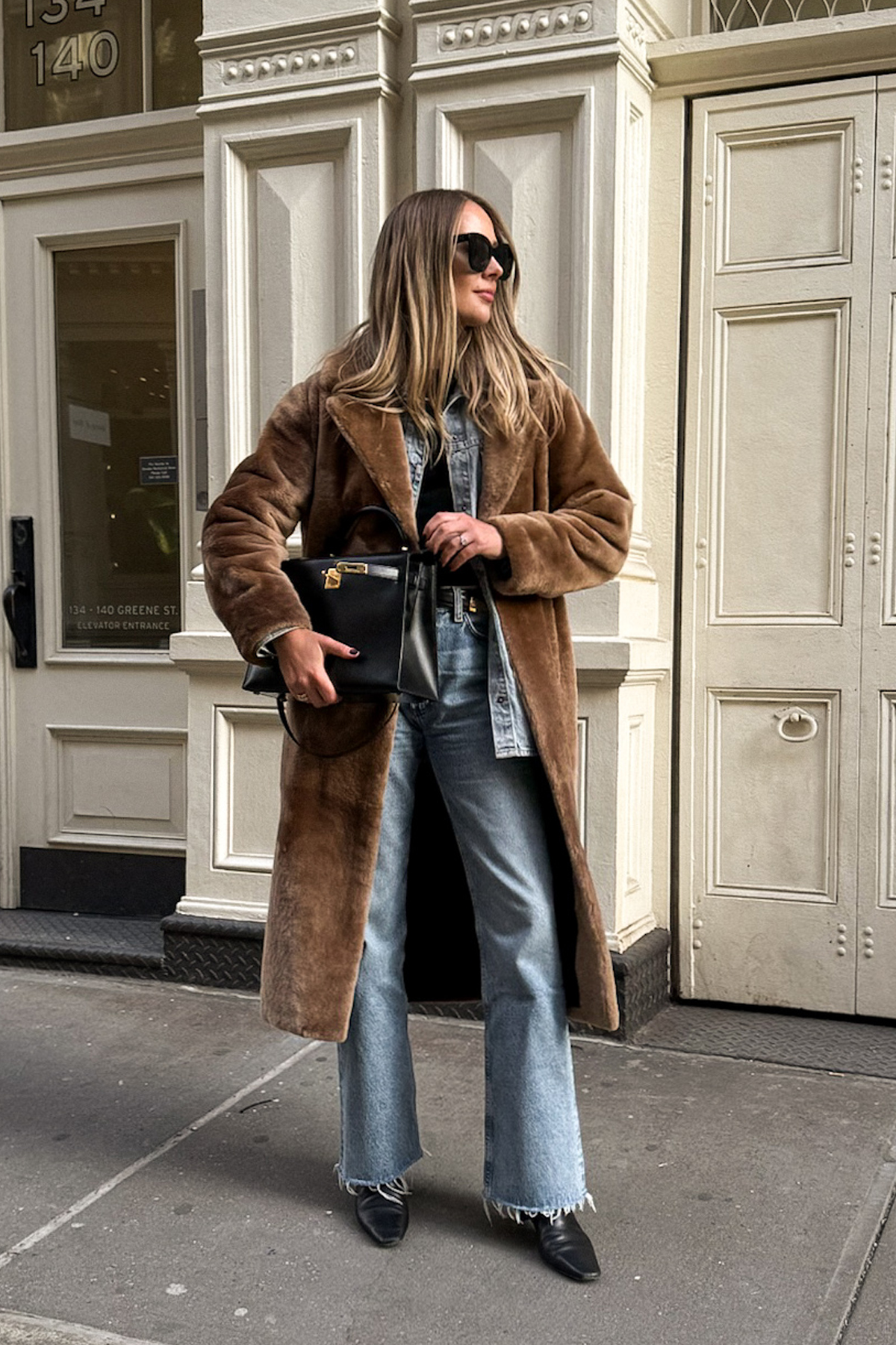Urban Chic: Flare Jeans with Faux Fur Coat — Winter Outfits with Jeans