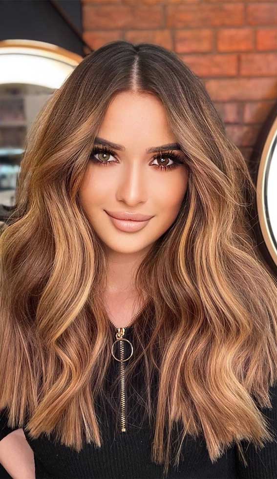 Caramel Brown With Blonde Balayage Caramel Brown With Blonde Balayage — Winter Brown Hair Colors