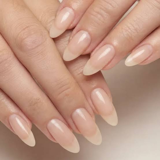 Milky Nude Almond Nails — Winter Nail Colors for Women Over 70