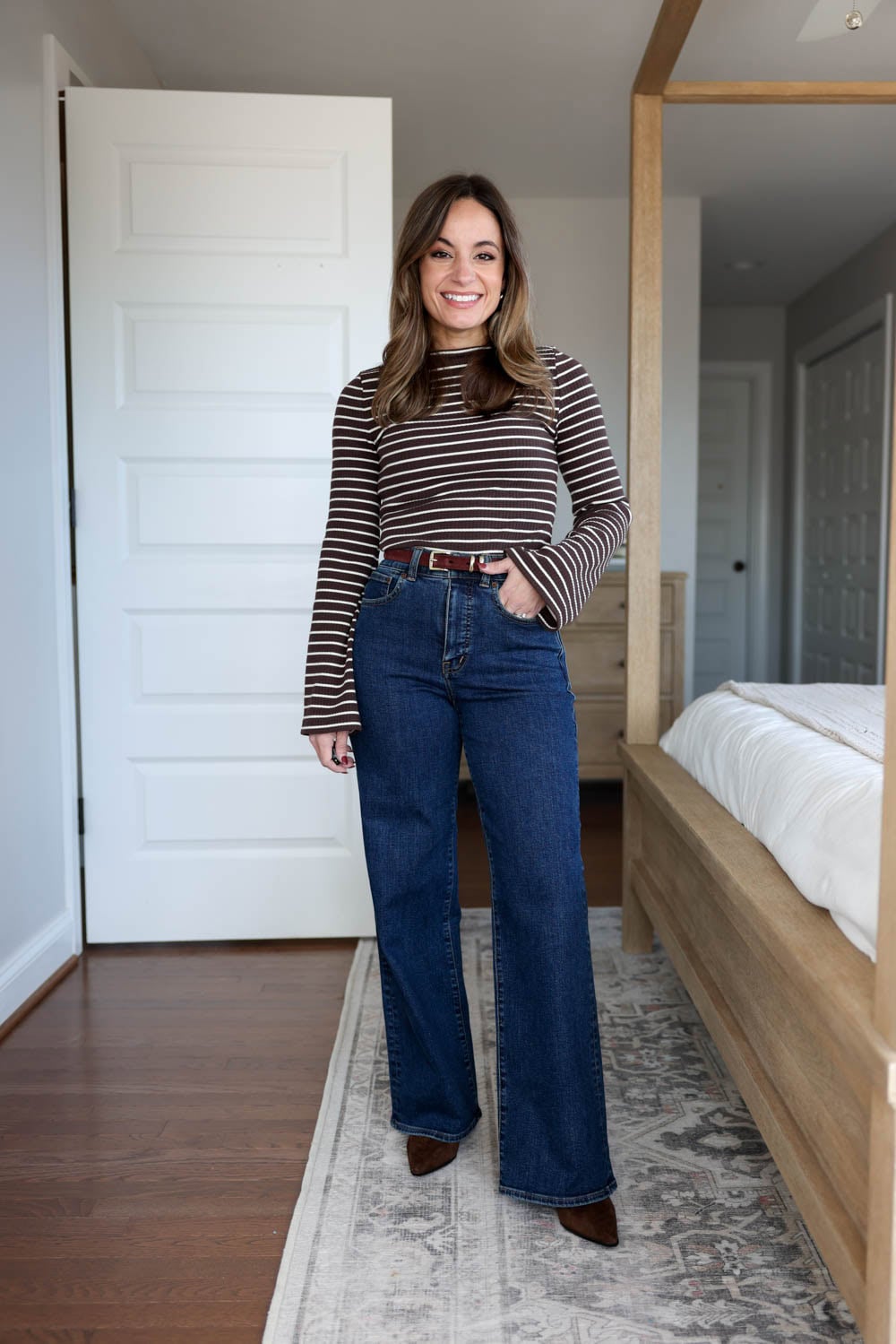 Striped Mock Neck and Wide-Leg Jeans for Casual Chic Striped Mock Neck and Wide-Leg Jeans for Casual Chic — Winter Outfits for Petite Women