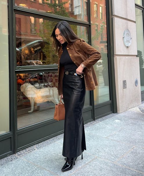 Leather Maxi Skirt with Suede Jacket — Grunge Winter Outfits