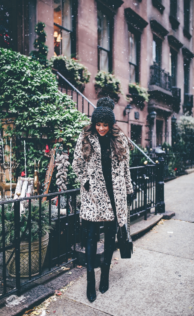 Leopard Print Faux Fur Coat for a Festive Winter Stroll — NYC Winter Outfits