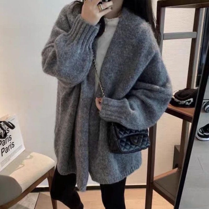 Grey Oversized Cardigan with Black Leggings for Cozy Loungewear — Japan Winter Outfits