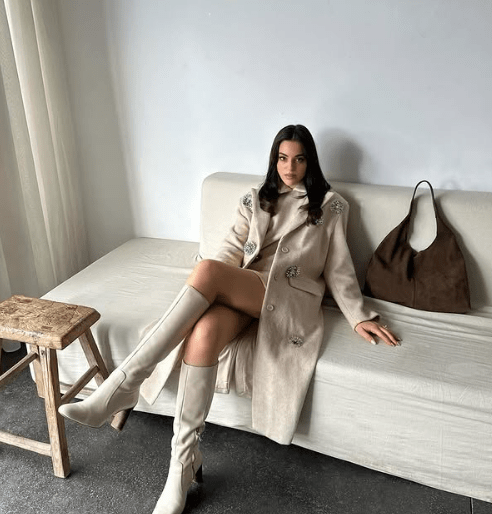 Embellished Cream Coat over a Knit Dress for Chic Evenings — Baddie Winter Outfits