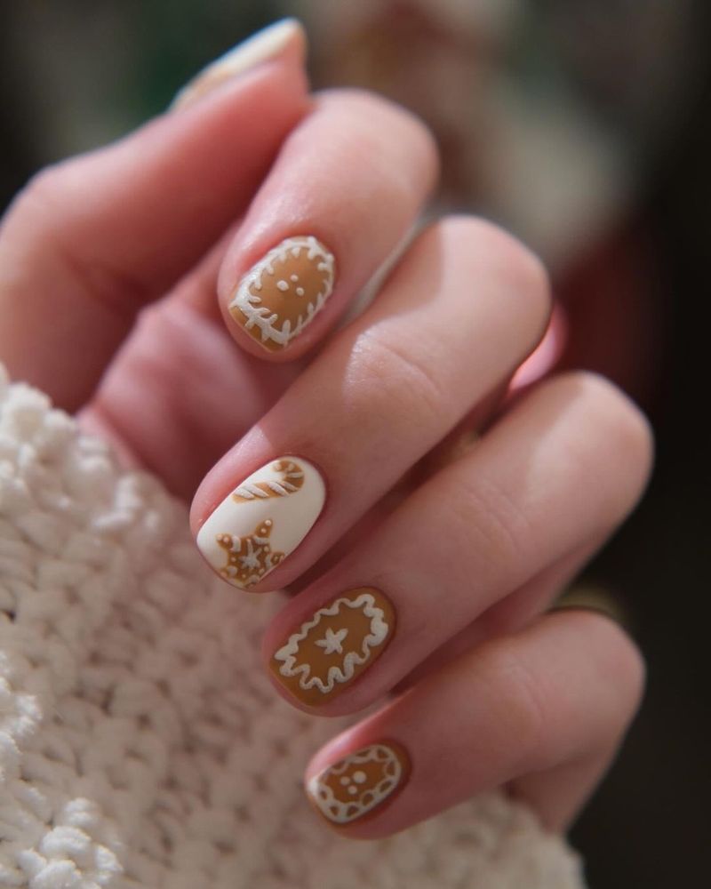Matte Gingerbread Man and Snowflakes Matte Gingerbread Man and Snowflakes — Winter Nails for Kids