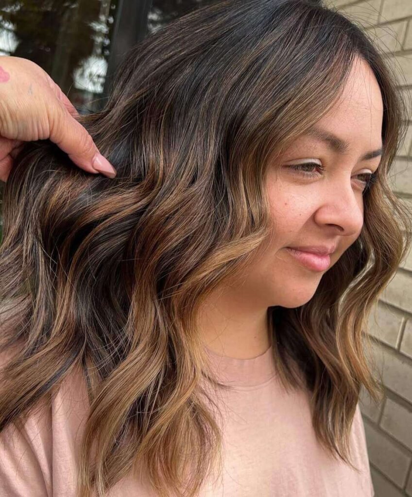 Dark Brown Lob With Ash Beige Balayage Dark Brown Lob With Ash Beige Balayage — Winter Balayage