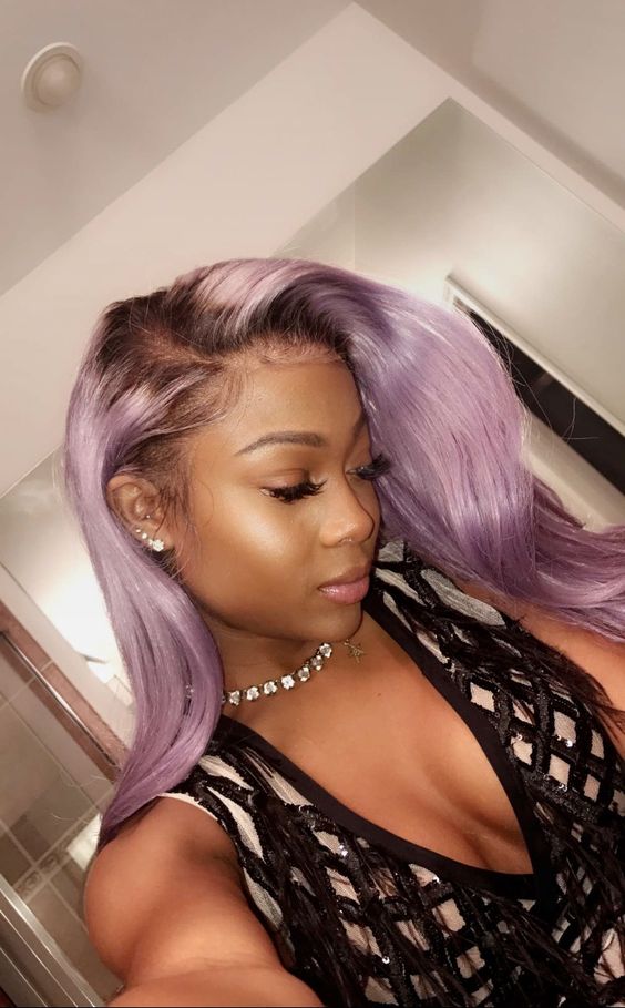 Lavender Long Bob With Dark Roots — Winter Hair Colors for Black Women