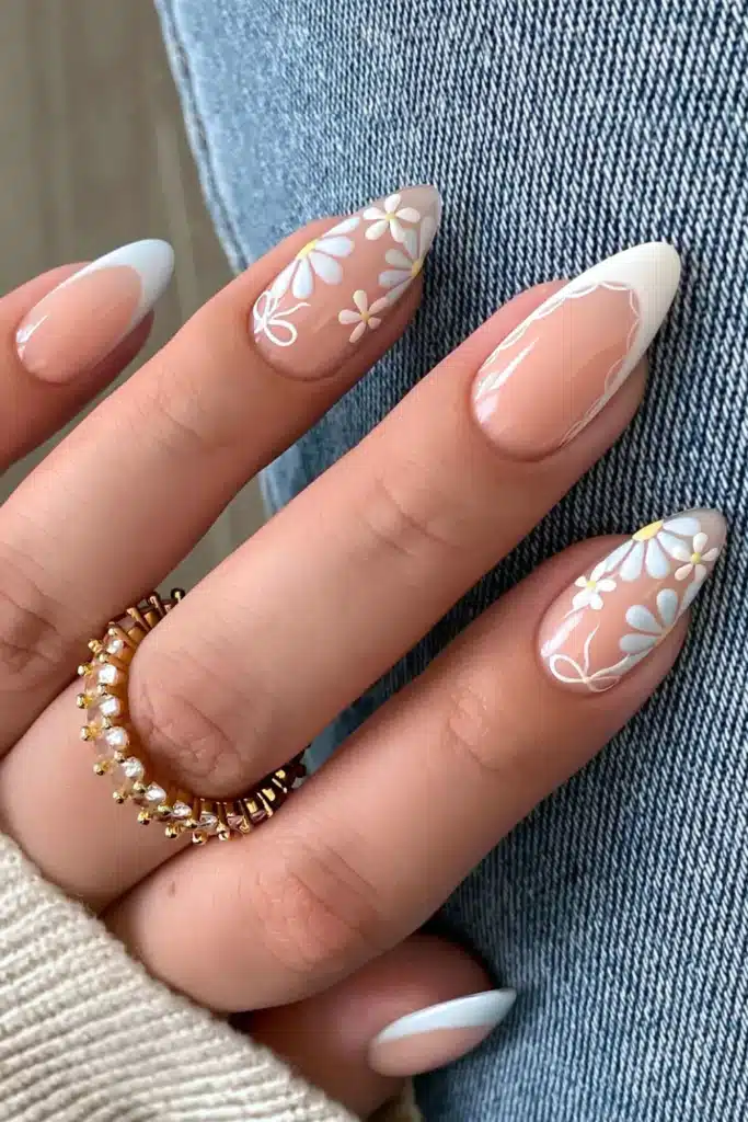White Floral Swirl French Designs White Floral Swirl French Designs — french nail designs