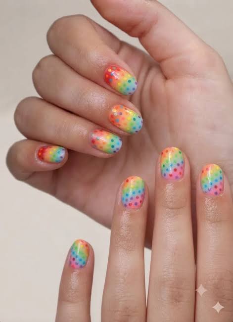 Vibrant Rainbow Gradient with Dots Vibrant Rainbow Gradient with Dots — cute nail designs