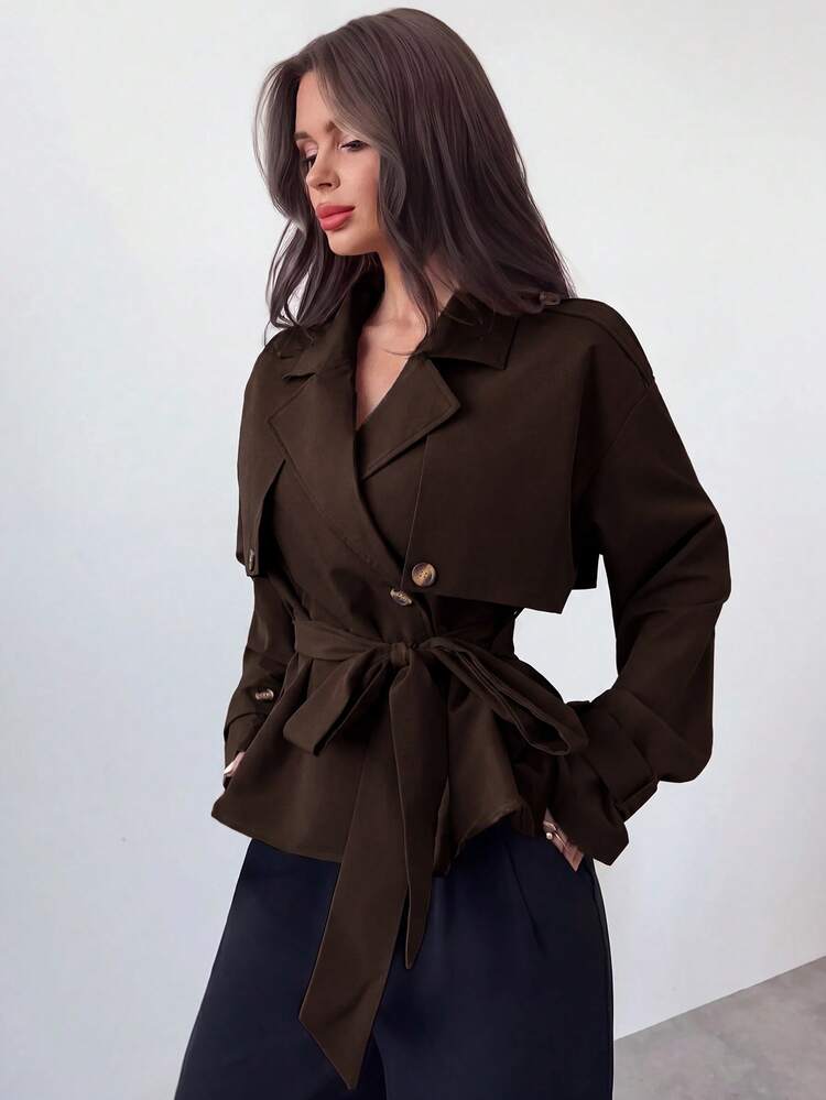 Brown Belted Trench Coat with Black Trousers Brown Belted Trench Coat with Black Trousers — Winter Teacher Outfits
