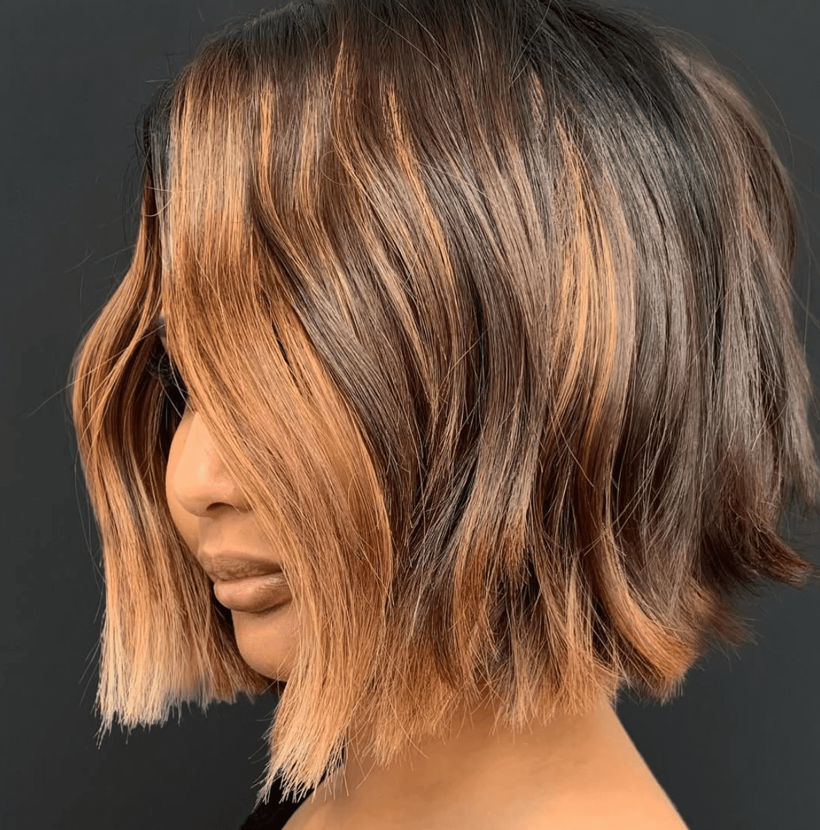Rich Brown Bob With Honey Highlights — Winter Hair Colors for Short Hair