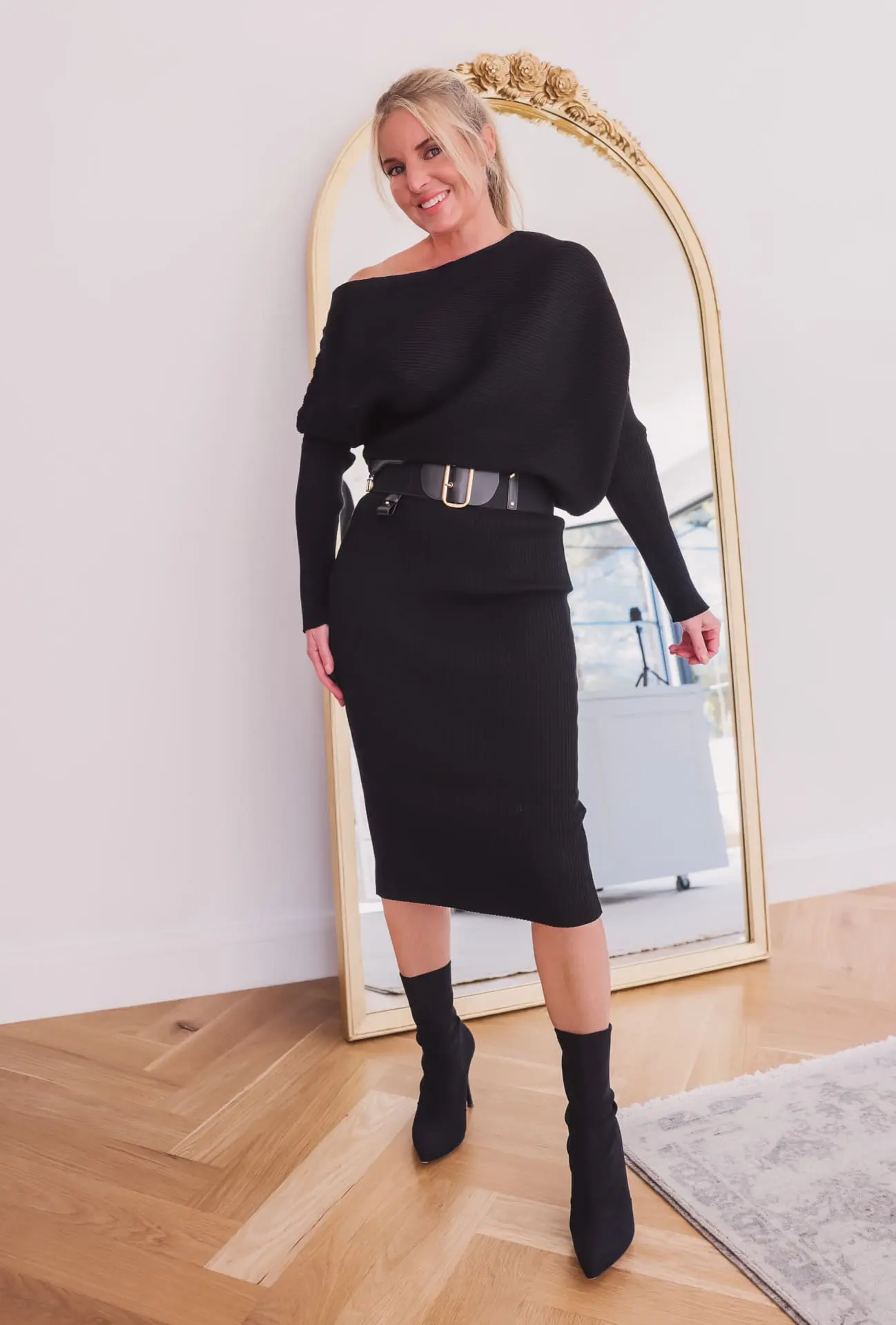 Night Out: Black Ankle Boots with Lace-Trim Slip Dress and Cap — Black Boots Outfits