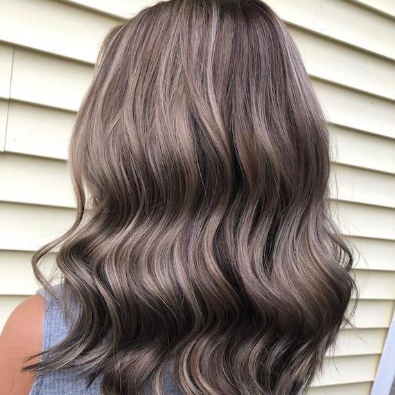Wavy And Thick Mid-Back Dark Brown Ash Gray Blend — Gray Blending Highlights