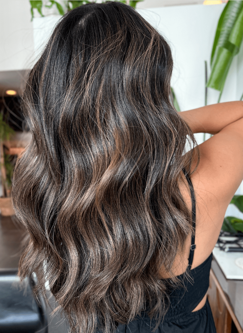 Long Layers Dark Brown With Caramel-Cinnamon Balayage — Cinnamon Brown Hair