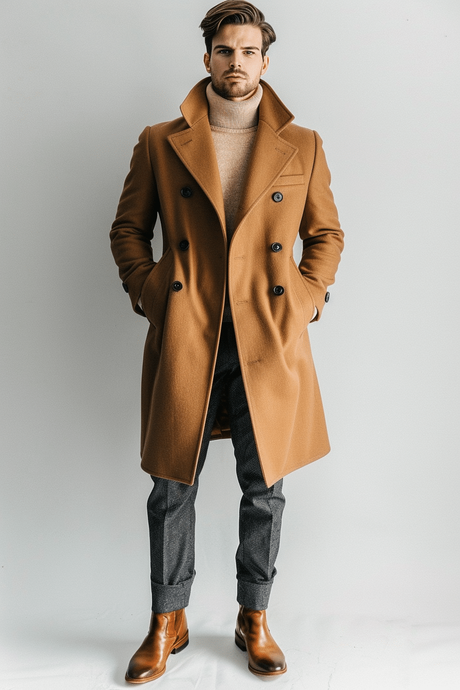 Camel Wool Overcoat for Elegant Smart Casual Ensembles — Winter Outfits for Men