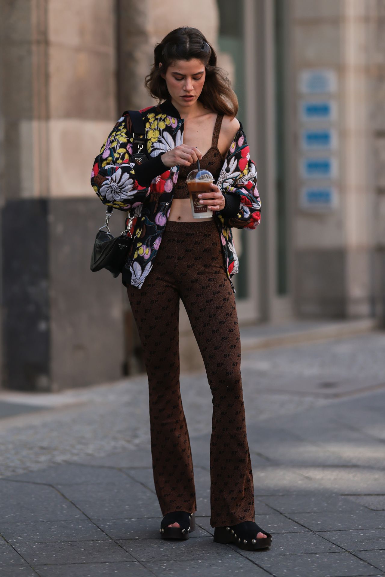 Statement Logo Print Flare Leggings with Bomber Jacket — Flare Leggings Outfits