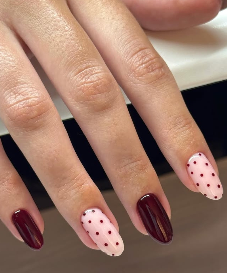 Deep Burgundy Polka Dot Nails Deep Burgundy Polka Dot Nails — easy nail designs