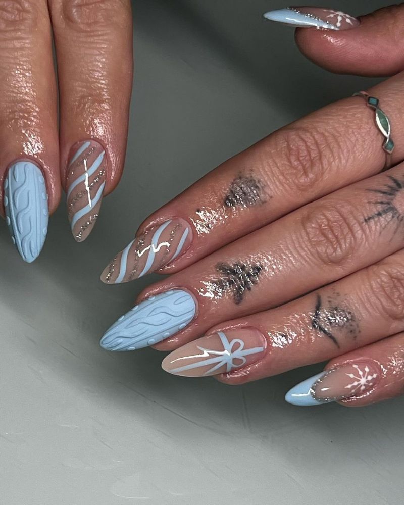 3D Cable Knit Almond Nails 3D Cable Knit Almond Nails — Long Winter Nails
