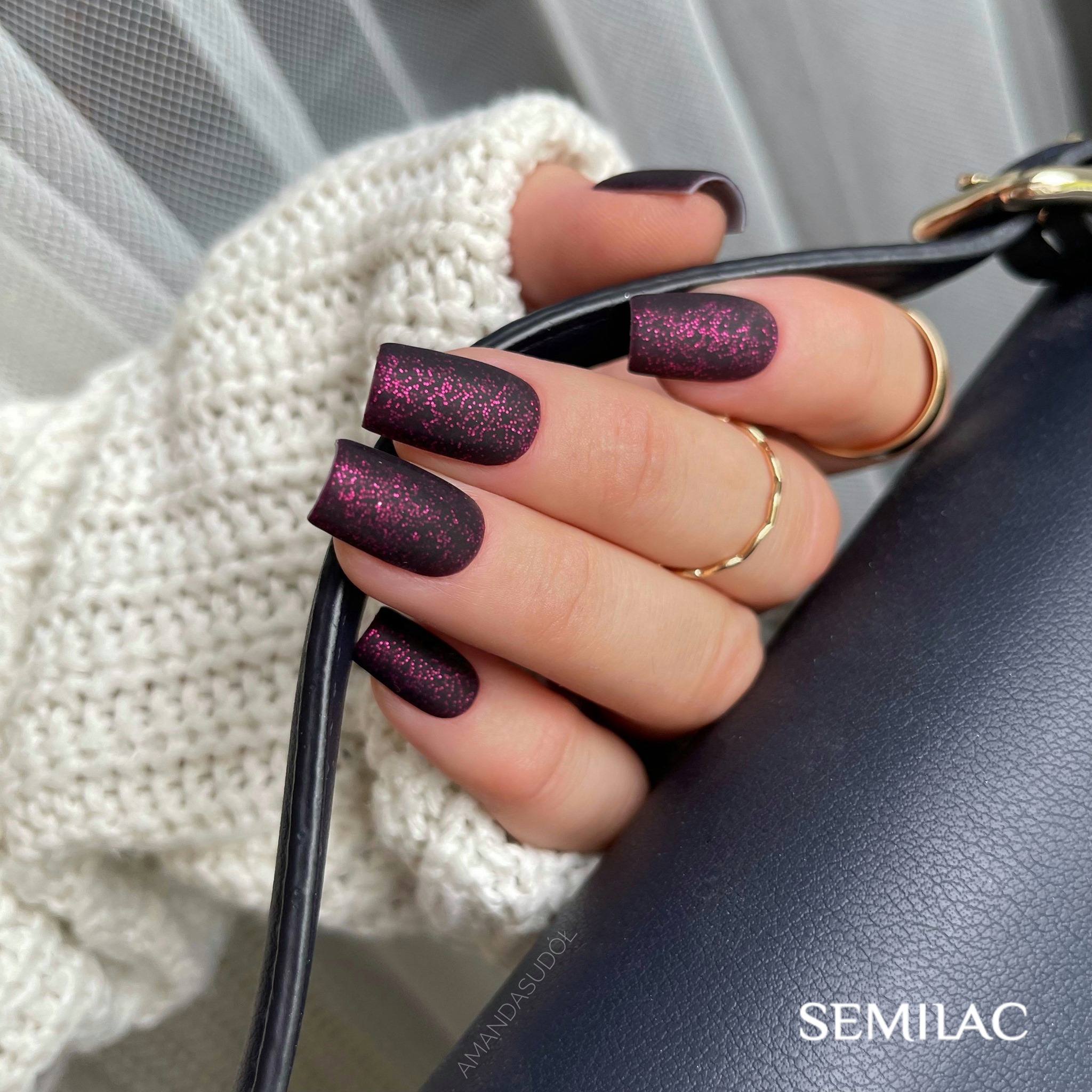 Deep Purple Matte Pink Glitter Square Nails Deep Purple Matte Pink Glitter Square Nails — Winter Purple Nails