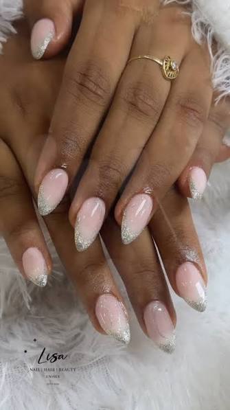Glossy With Glitter Silver Glitter French Tip Almond Nails Glossy With Glitter Silver Glitter French Tip Almond Nails — classy simple nail designs