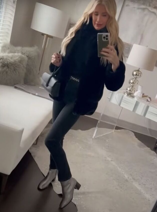 Faux Fur Jacket with Silver Boots for a Modern Winter Look Faux Fur Jacket with Silver Boots for a Modern Winter Look — Winter Outfits for Women Over 40