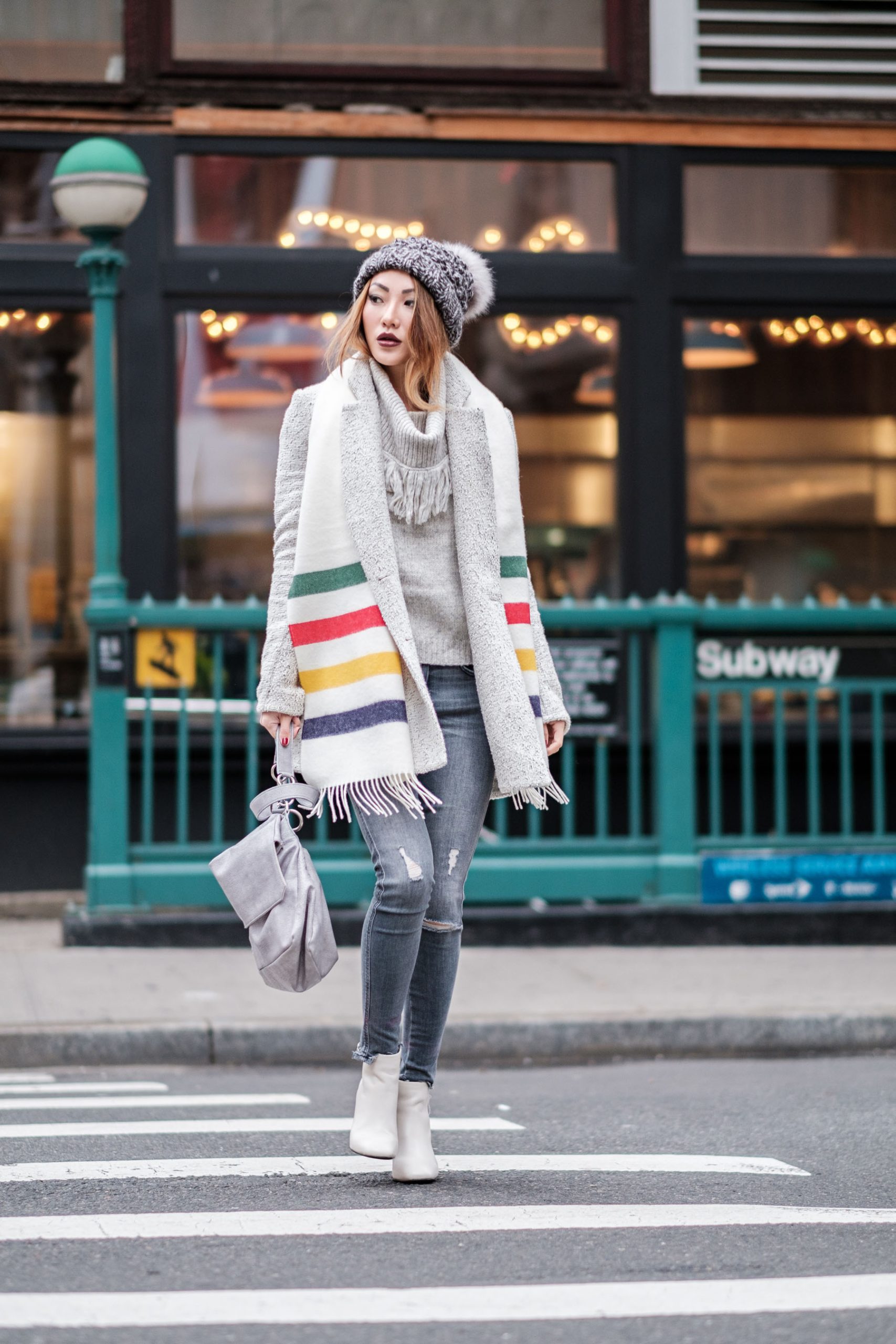 Striped Wool Scarf Completes Winter Ensemble Striped Wool Scarf Completes Winter Ensemble — Scarf Outfits