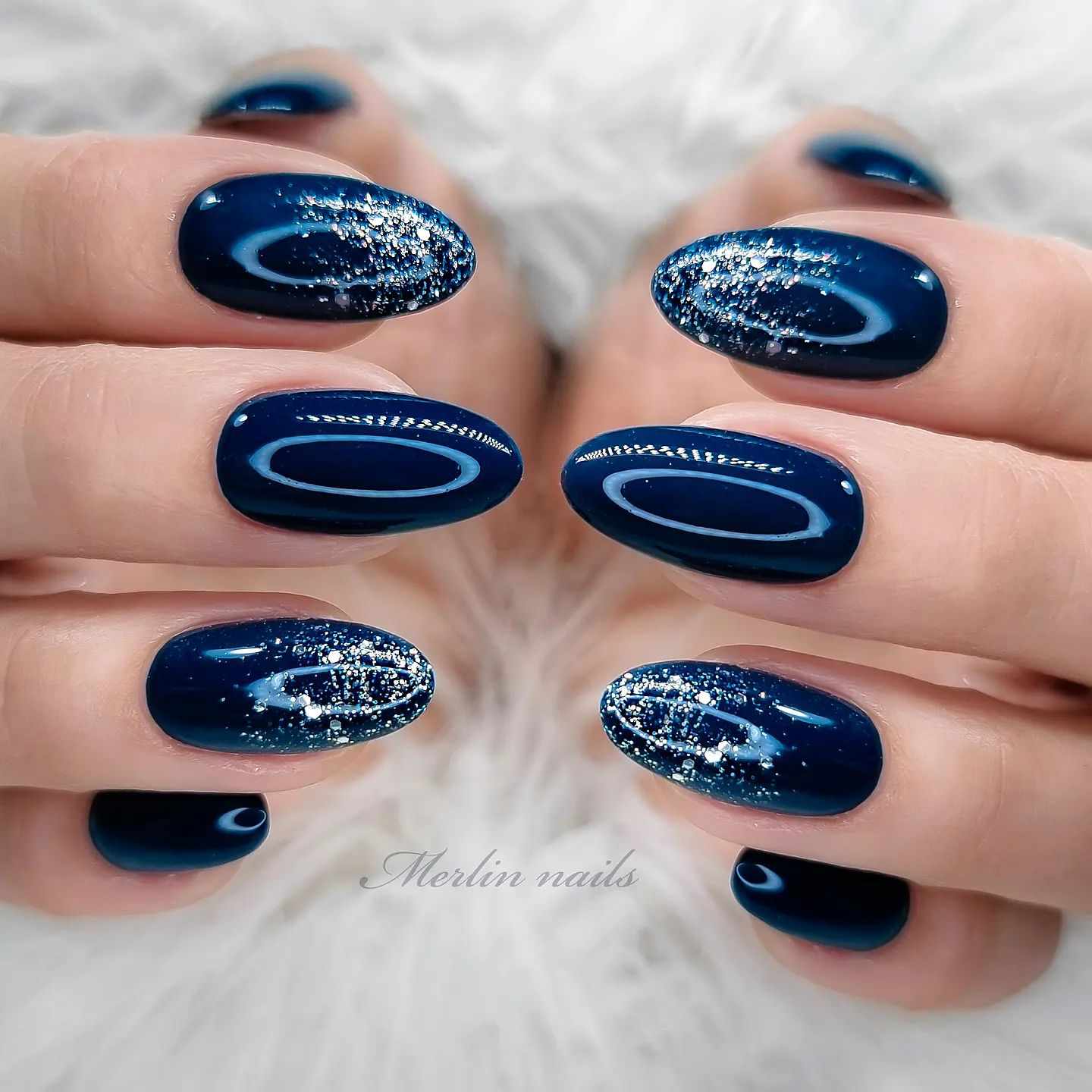 Navy Blue Swirls and Glitter Navy Blue Swirls and Glitter — Dark Winter Nails