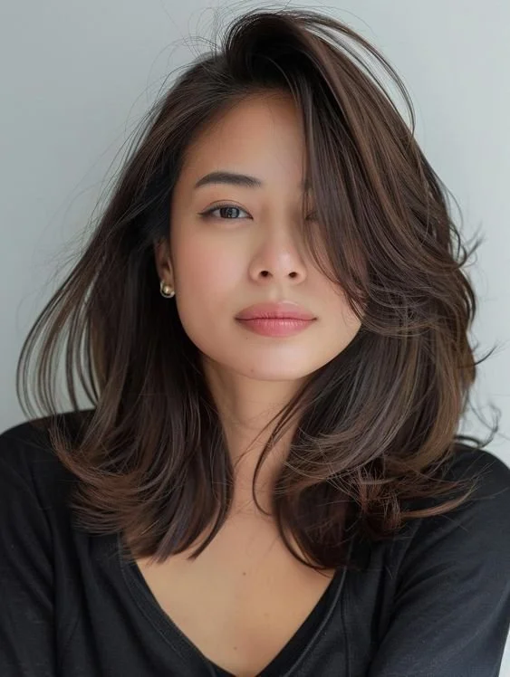 Shoulder Textured Dark Brown Shag Shoulder Textured Dark Brown Shag — Low Maintenance Winter Haircuts