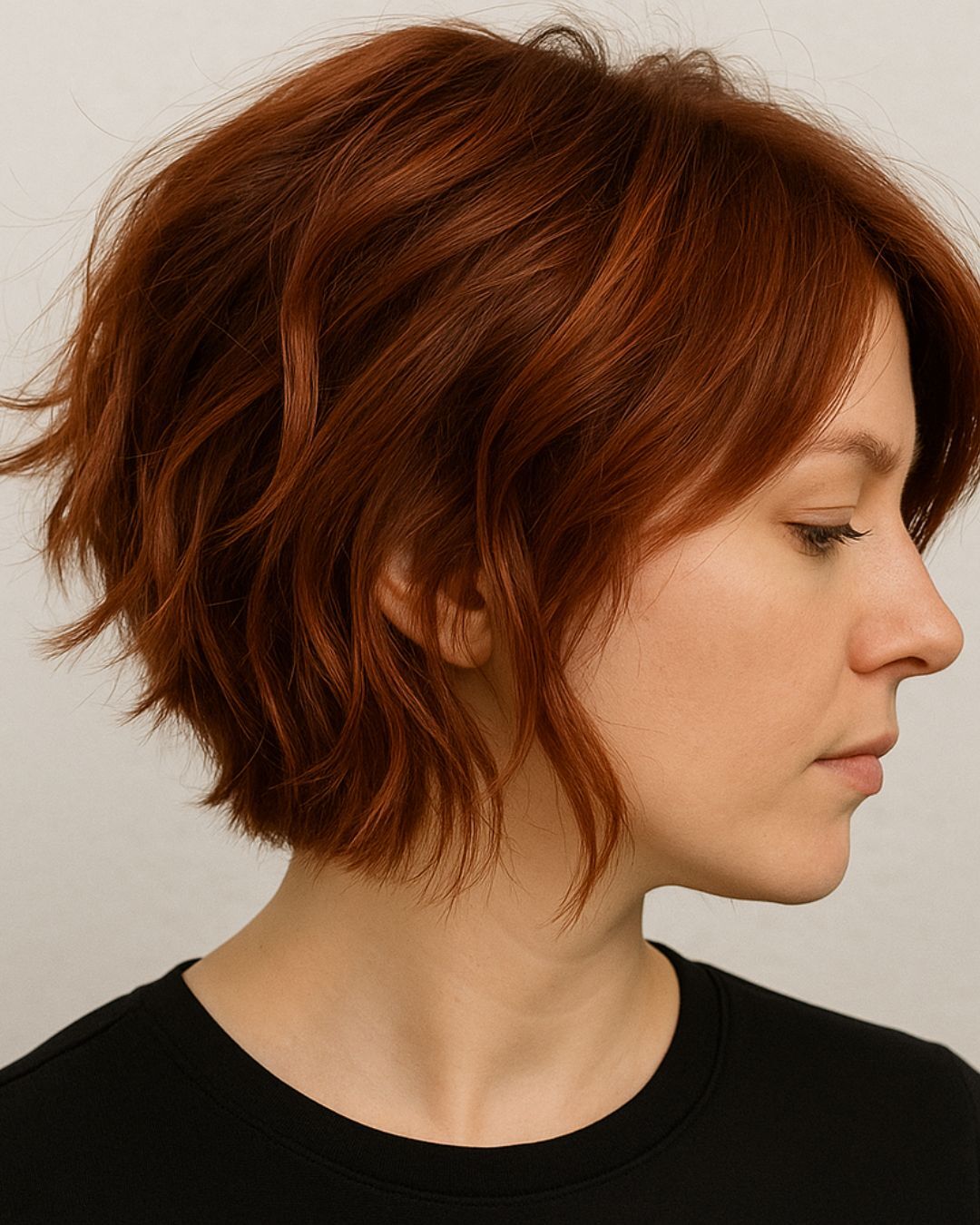Vibrant Red Bob With Wispy Bangs Vibrant Red Bob With Wispy Bangs — Short Winter Haircuts
