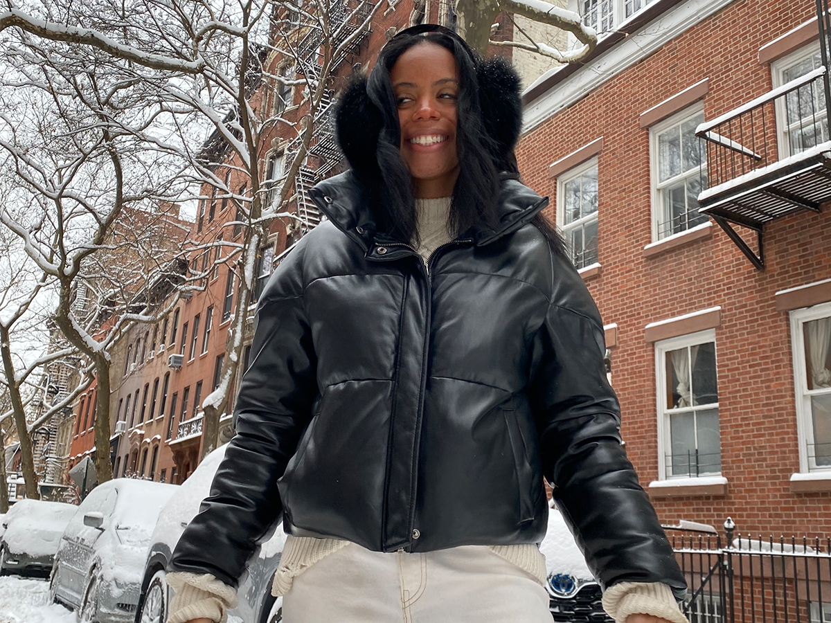 Black Faux Leather Puffer with Fur Hood in Snow Black Faux Leather Puffer with Fur Hood in Snow — winter outfits for black women