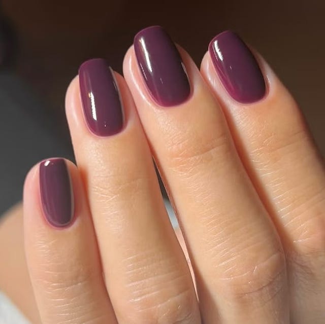 The Single Detail A Reader Notices First Deep Plum Glossy Short Square Nails — Winter Nail Colors for Women Over 70
