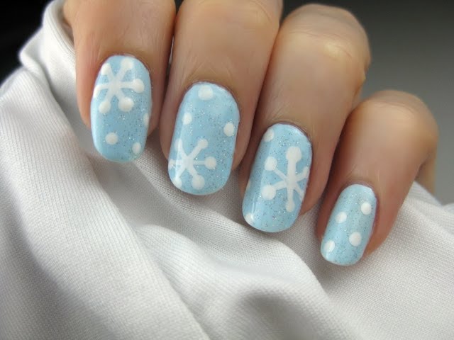 Light Blue Glitter with Snowflakes Light Blue Glitter with Snowflakes — Winter Nails for Kids