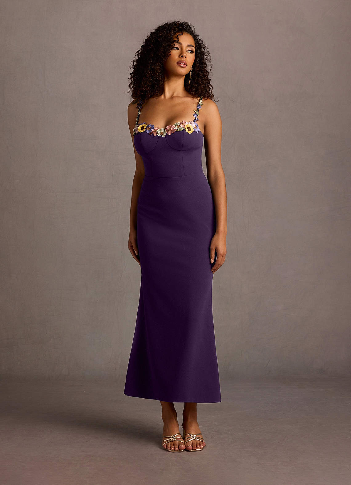 Fitted Dark Purple Maxi Dress with Embellished Floral Neckline Fitted Dark Purple Maxi Dress with Embellished Floral Neckline — Royal Purple Outfits