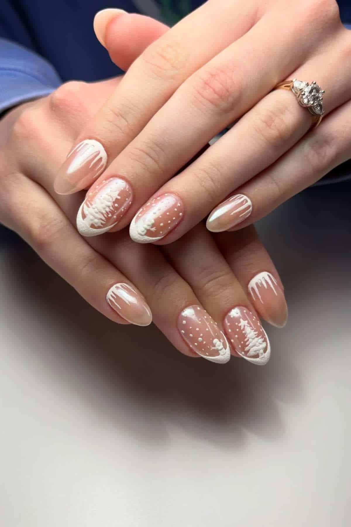 Sheer Nude Christmas Tree French Nails Sheer Nude Christmas Tree French Nails — Winter Nail Designs