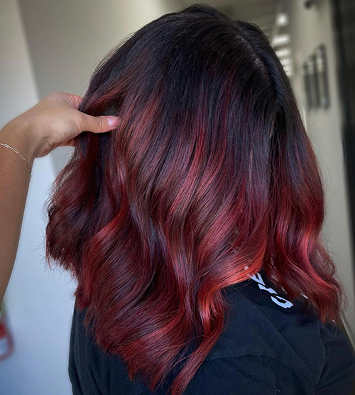 Cherry Red Highlights and Ombre Lob — Cherry Cola Hair Color