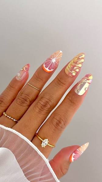 Fruit Slice Chrome Stilettos Fruit Slice Chrome Stilettos — chrome nail designs