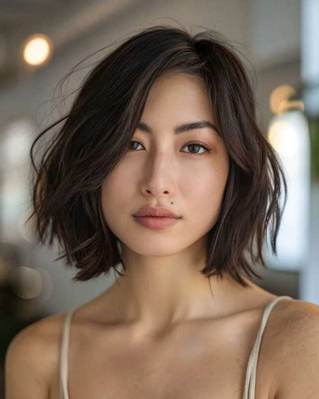 Sleek Dark Brown Blunt Bob Sleek Dark Brown Blunt Bob — Winter Haircuts for Round Faces