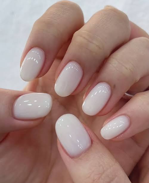 Glossy Perfectly Uniform Opaque Milky White Short Oval Nails Glossy Perfectly Uniform Opaque Milky White Short Oval Nails — Milky White Nails