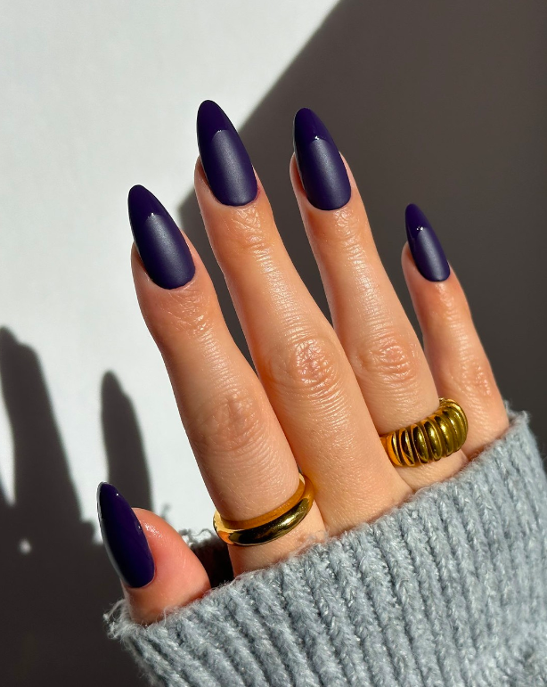 Matte Purple With Matte Nude French Tips Matte Purple With Matte Nude French Tips — Winter Matte Nails